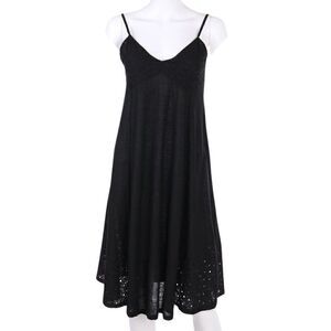 EUC Zara Womens Eyelet Little Black Midi Dress with Delicate Lace Accents